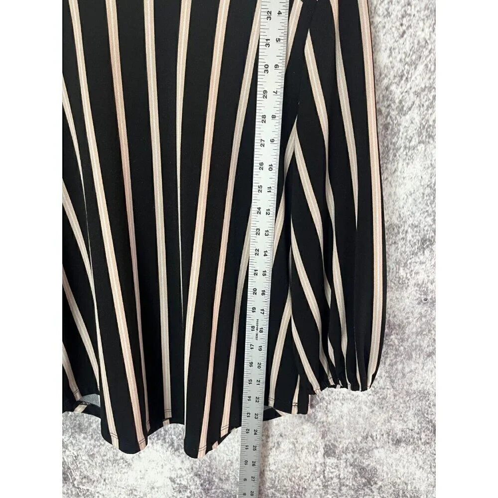 Adrianna Papell Shirt Womens Small Black Striped Yoke Office Sleek Mod Secretary